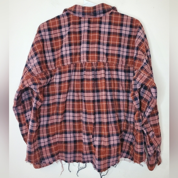 Anthropologie Pilcro Cropped Plaid Flannel Raw Hems Size Small High-Low - Picture 8 of 11